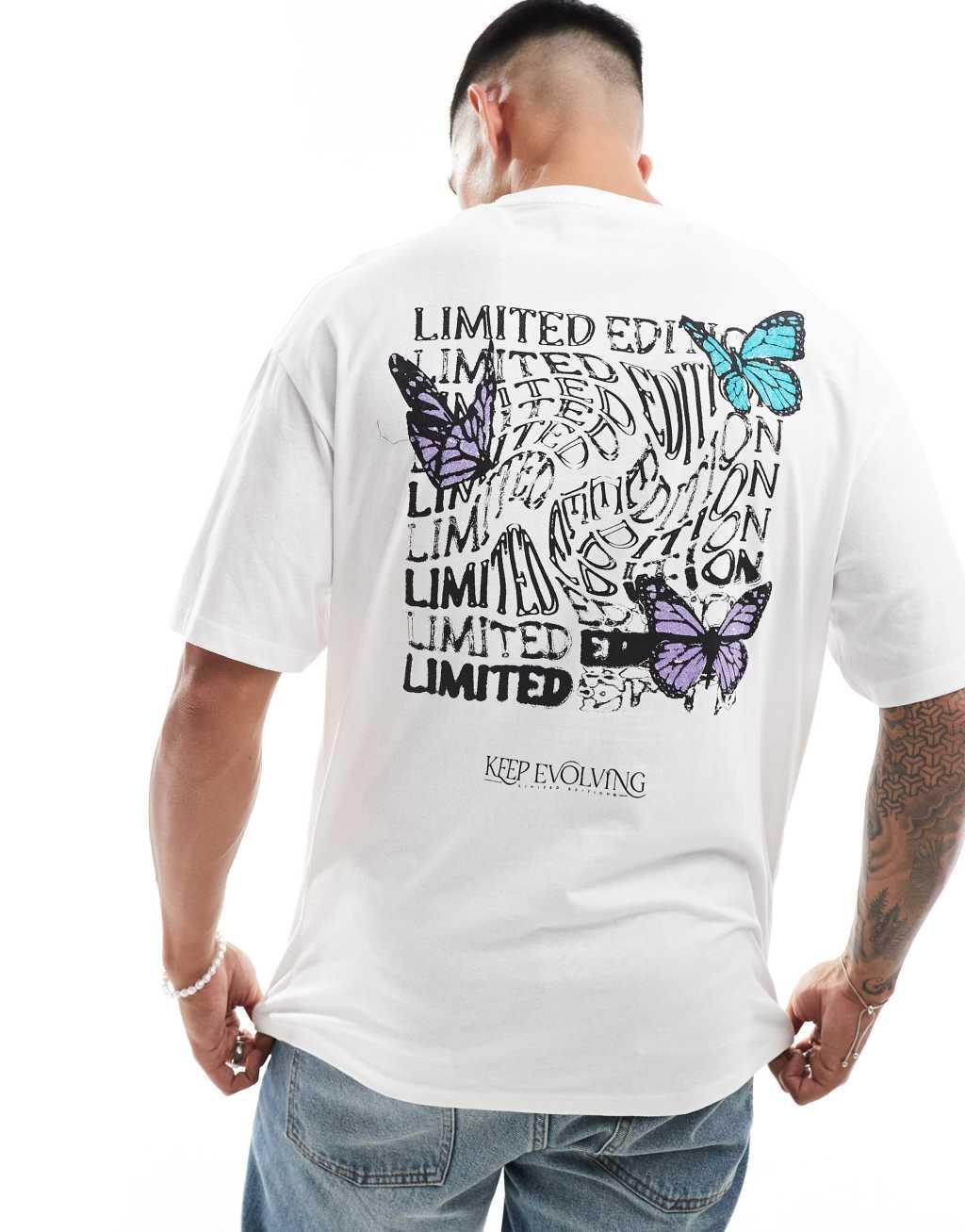 Jack & Jones oversized butterfly back print t-shirt in white  product image