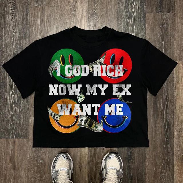 Sopula Vintage I Got Rich Now My Ex Want Me Graphic Print Cropped T-Shirts Product Image