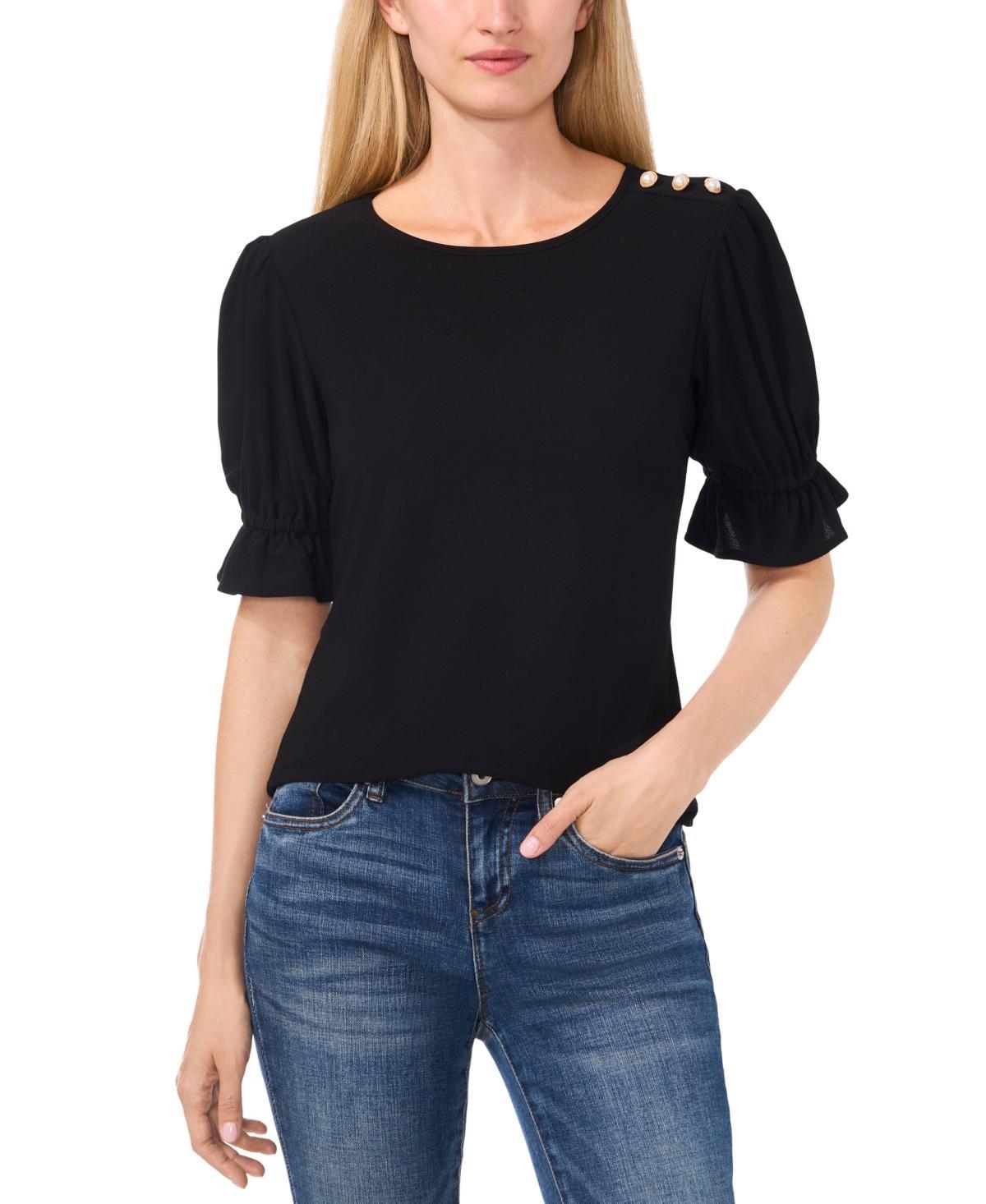 CeCe Womens Puff-Sleeve Button-Shoulder Knit Top product image