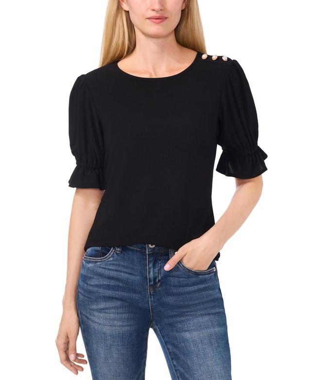 CeCe Womens Puff-Sleeve Button-Shoulder Knit Top Product Image