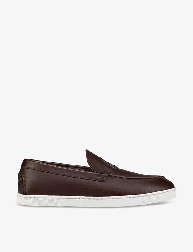 CHRISTIAN LOUBOUTIN Mens Expresso Varsiboat Logo-embossed Leather Boat Shoes Product Image