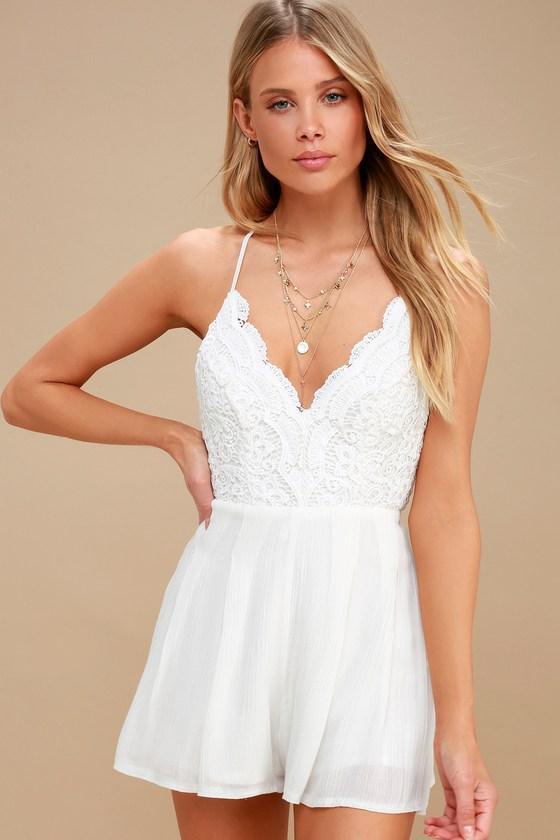 Star Spangled Ivory Backless Lace Romper Product Image