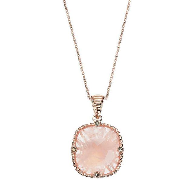 Lavish by TJM 18k Rose Gold Over Silver Rose Quartz Pendant, Womens Pink Product Image