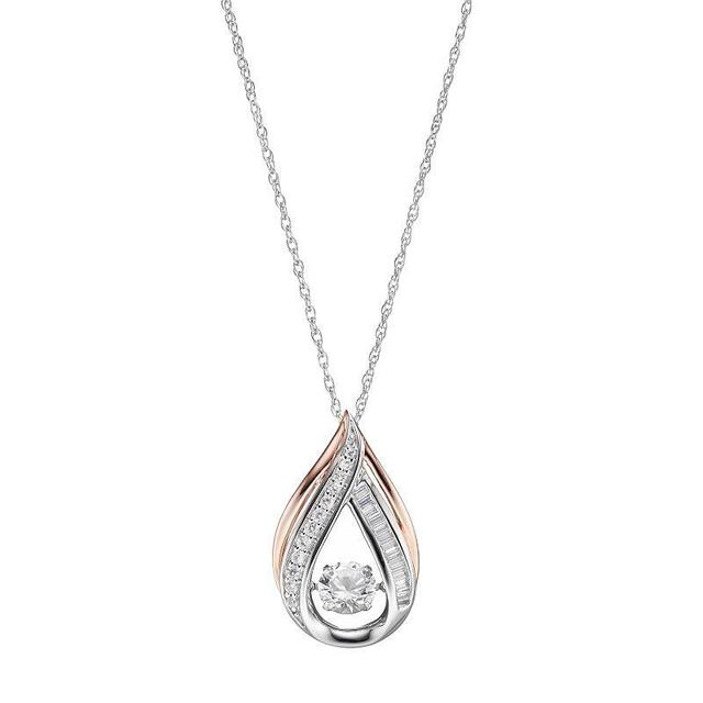 Two Tone Sterling Silver Lab-Created White Sapphire Teardrop Pendant, Womens Product Image