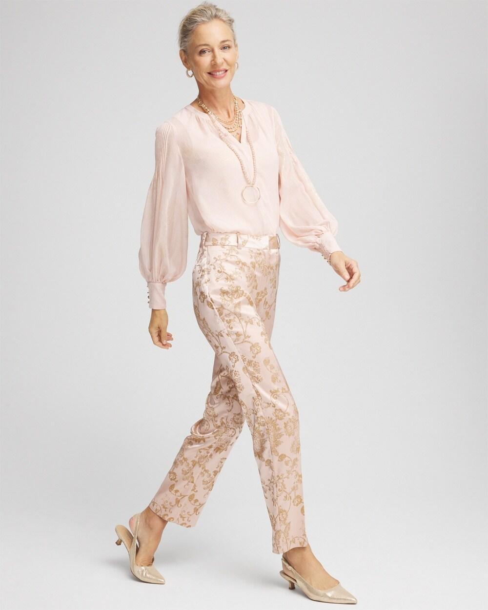 Gold Foil Chiffon Pintuck Blouse Product Image