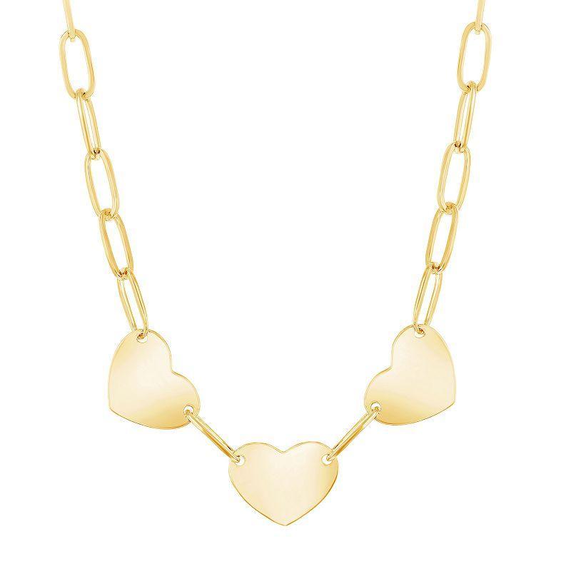 Argento Bella Triple Heart Paperclip Chain Necklace, Womens Gold Tone Product Image