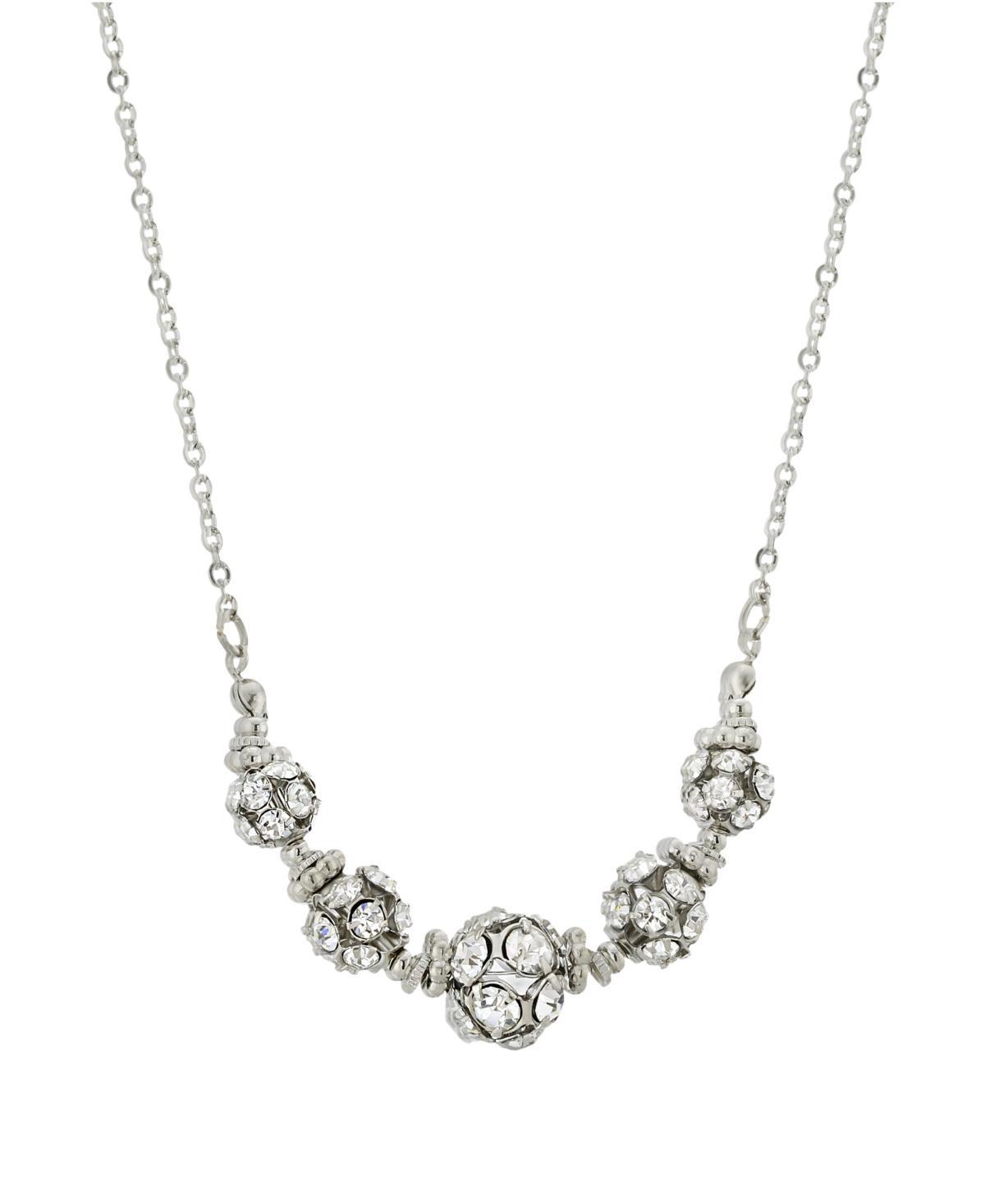 1928 Silver Tone Simulated Crystal Graduated Fireball Bead Necklace, Womens, Clear Product Image