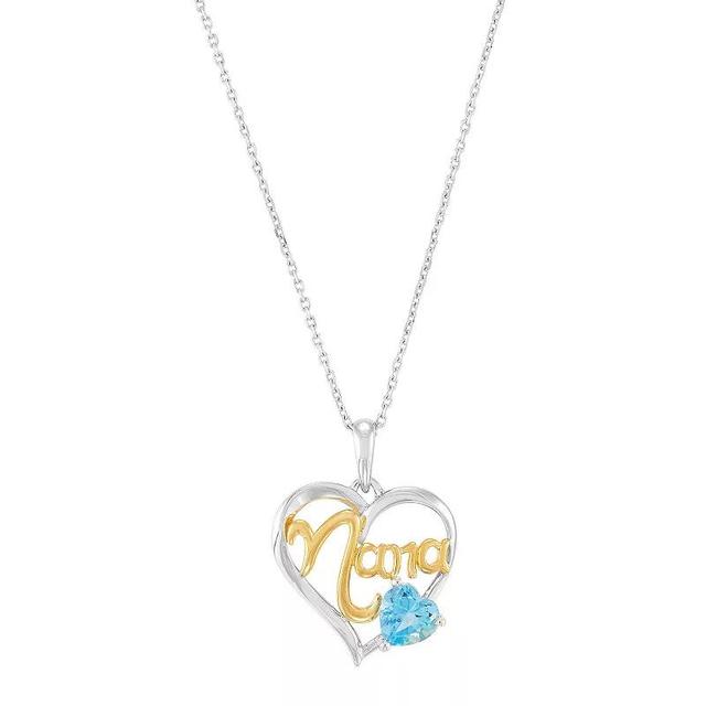 14k Gold Over Sterling Silver Swiss Blue Topaz Mama Heart Pendant Necklace, Womens Gold Tone Product Image