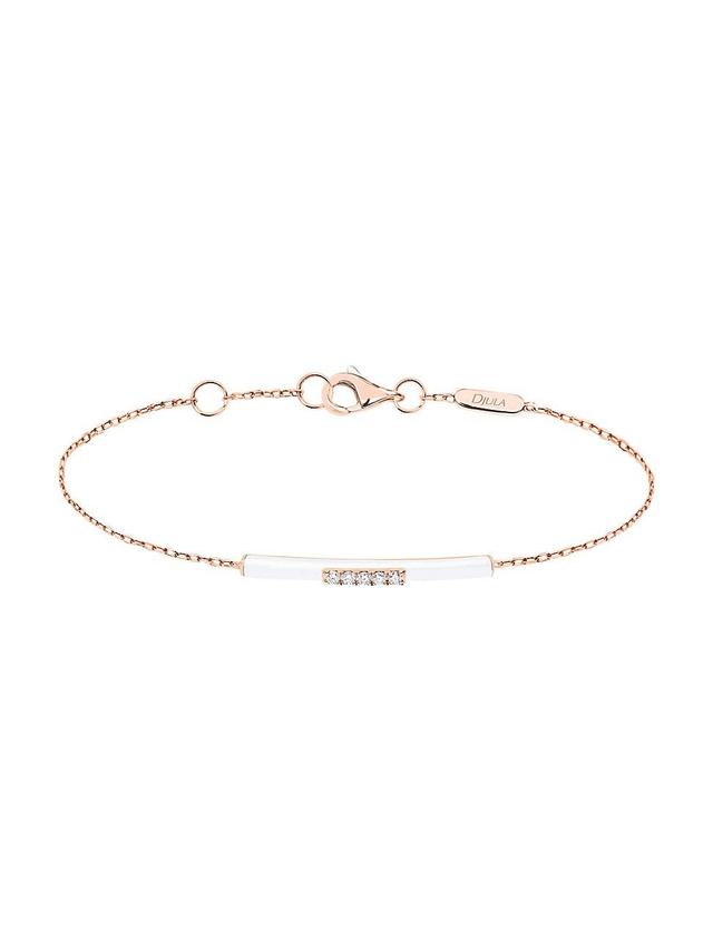 Womens Marbella 14K Rose Gold, White Enamel, & Diamond Bar Charm Bracelet Product Image