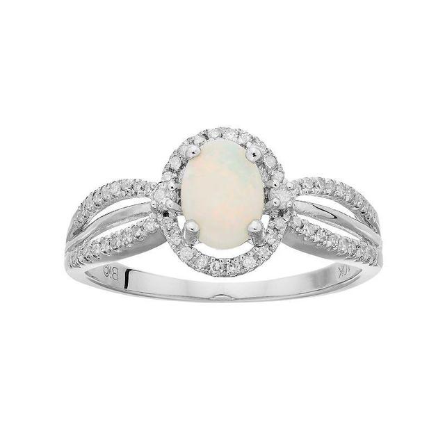 Gemminded 10k White Gold White Opal & 1/5 Carat T.W. Diamond Halo Ring, Womens Product Image