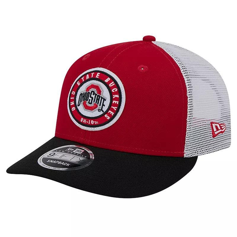 Mens New Era Scarlet Ohio State Buckeyes Throwback Circle Patch 9FIFTY Trucker Snapback Hat Product Image