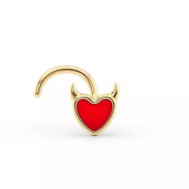 Lila Moon 14k Gold Curved Heart Horns Nose Stud, Womens Product Image