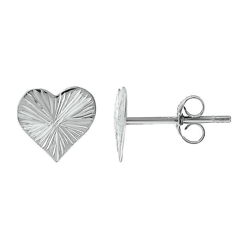 Aleure Precioso Textured Heart Post Stud Earrings, Womens, Silver Tone Product Image