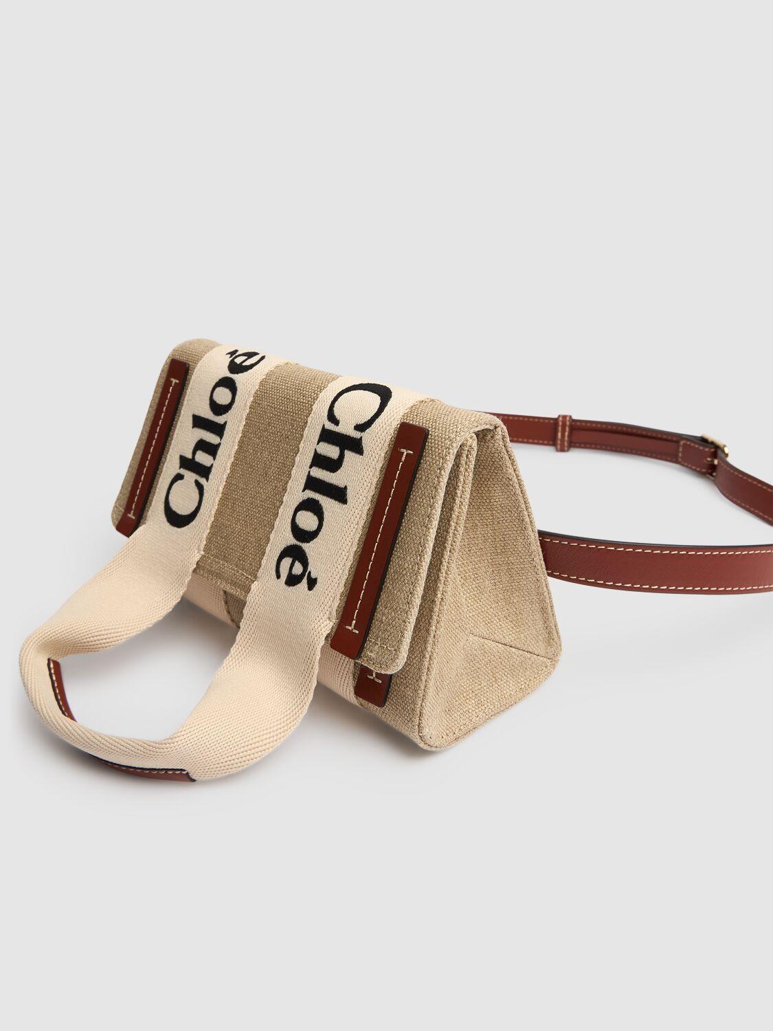 Multicolor Linen Woody Belt Bag In White - Brown 1 Product Image