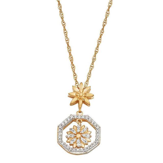 Jewelexcess 14k Gold Over Sterling Silver 1/6 Carat T.W. Diamond Flower Pendant Necklace, Womens Gold Tone Product Image