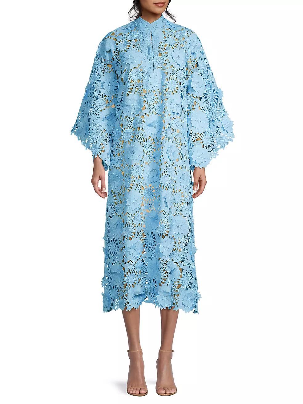 Floral-Lace Caftan Midi-Dress Product Image