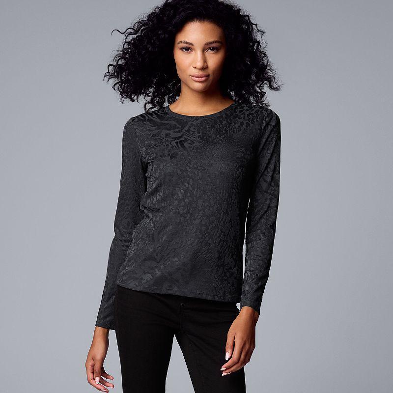 Womens Simply Vera Vera Wang Long Sleeve Crew Neck Tee Dark Brown Product Image