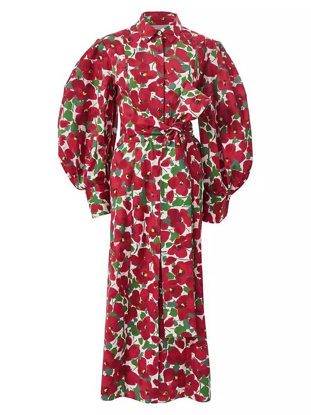 Floral Puff-Sleeve Column Shirtdress Product Image