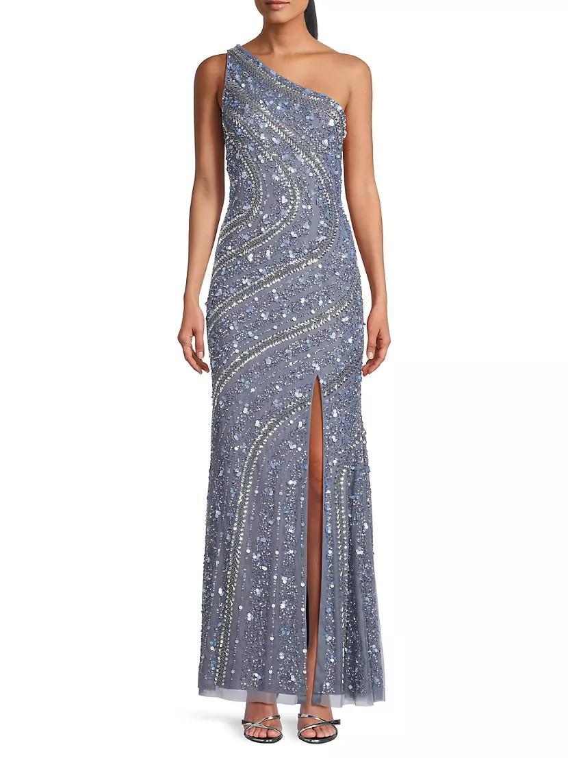 Beaded Sequin One-Shoulder Gown Product Image