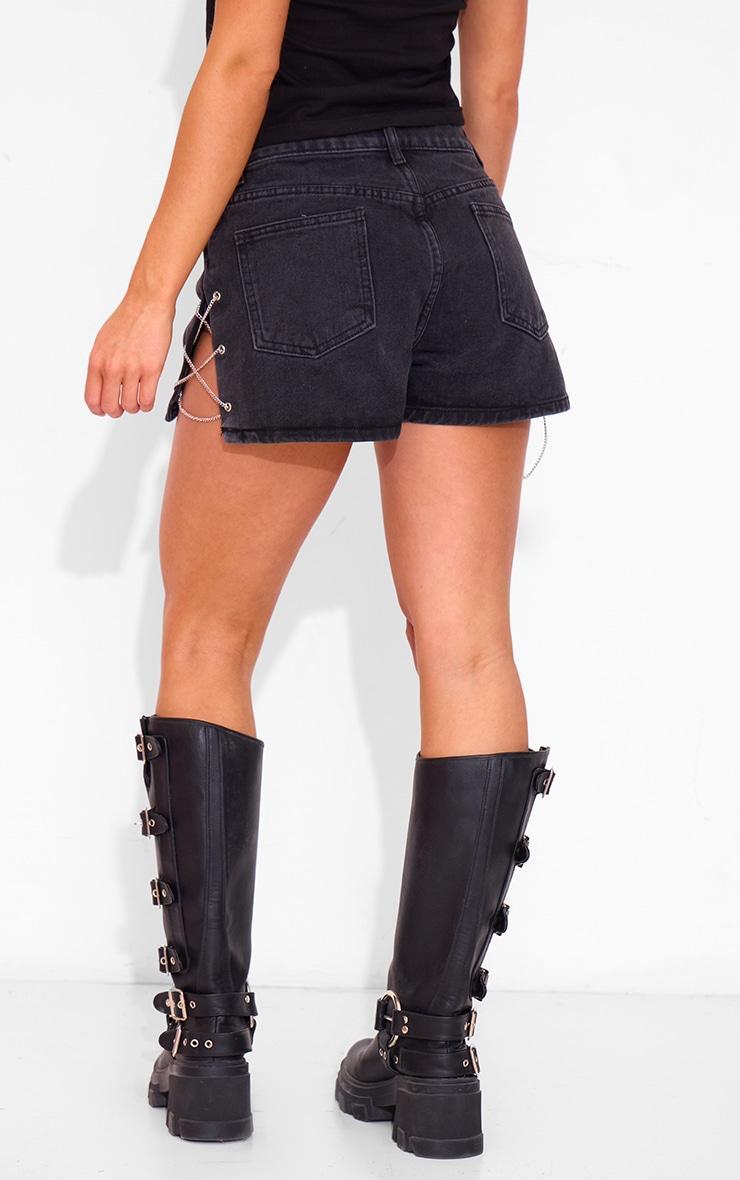 Petite Black Denim Shorts With Chain Details Product Image