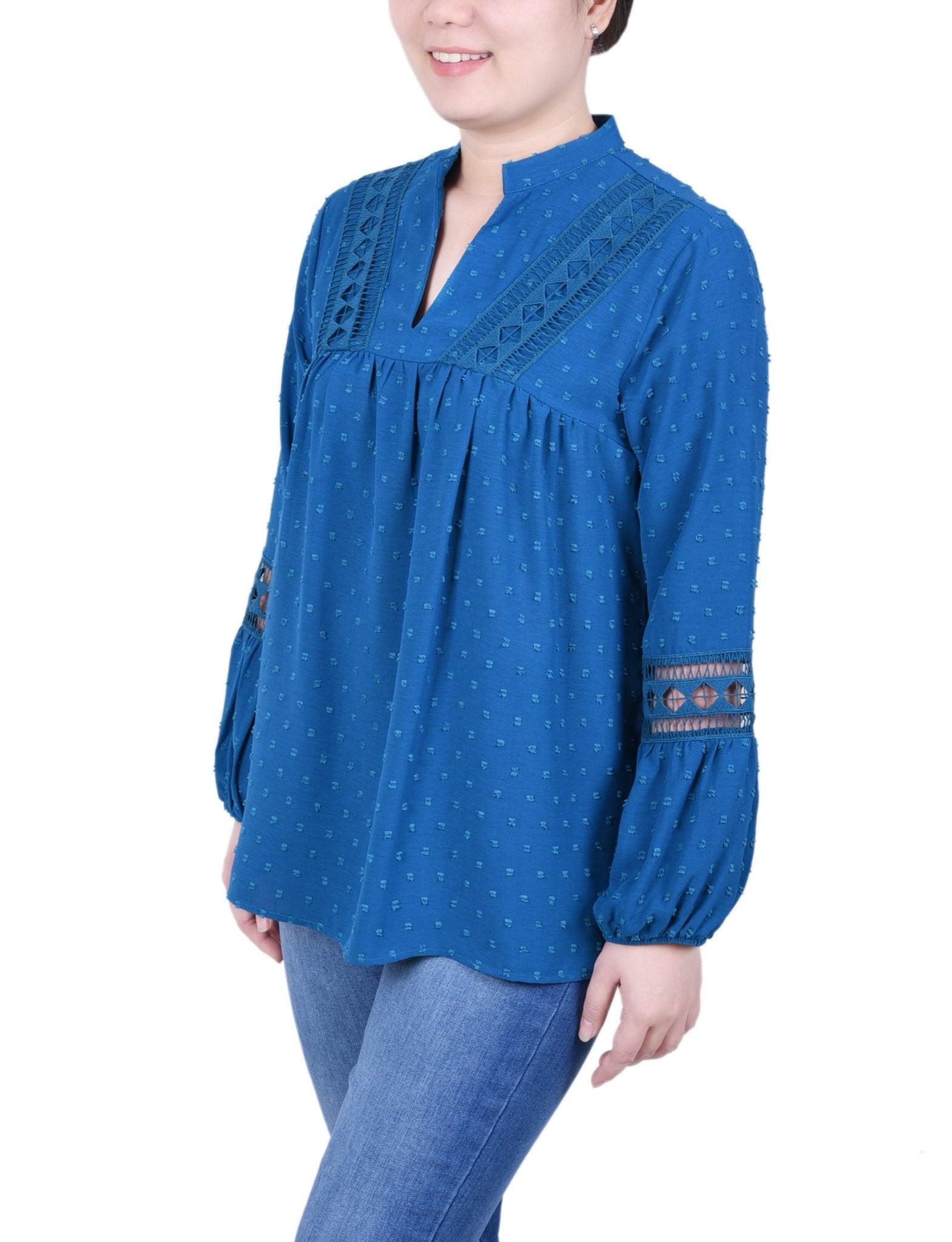 Long Sleeve Blouse With Crochet Trim - Petite Product Image