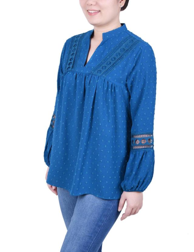 NY Collection Long Sleeve Blouse With Crochet Trim - Petite Product Image