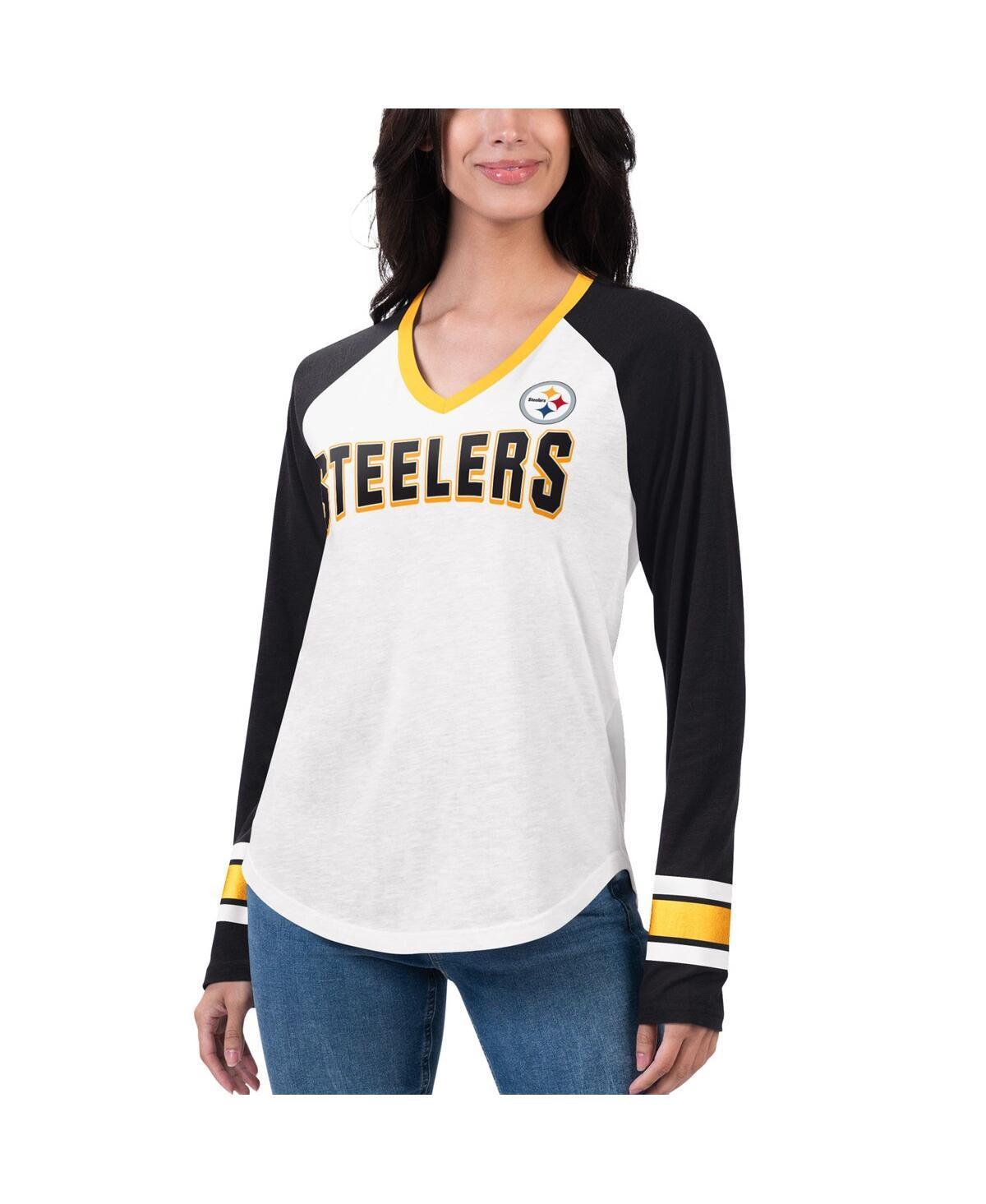 Womens G-iii 4Her by Carl Banks White Pittsburgh Steelers Top Team Raglan V-Neck Long Sleeve T-shirt - White Product Image