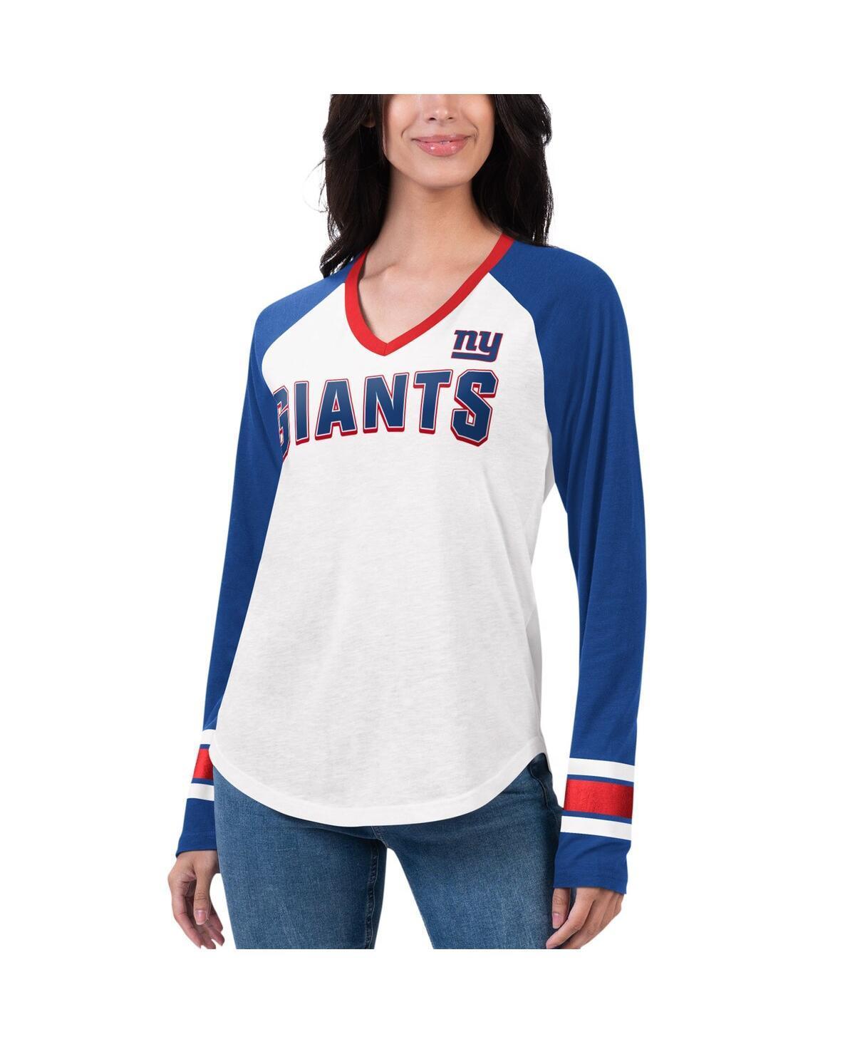 Womens G-III 4Her by Carl Banks White/Royal New York Giants Top Team Raglan V-Neck Long Sleeve T-Shirt Product Image