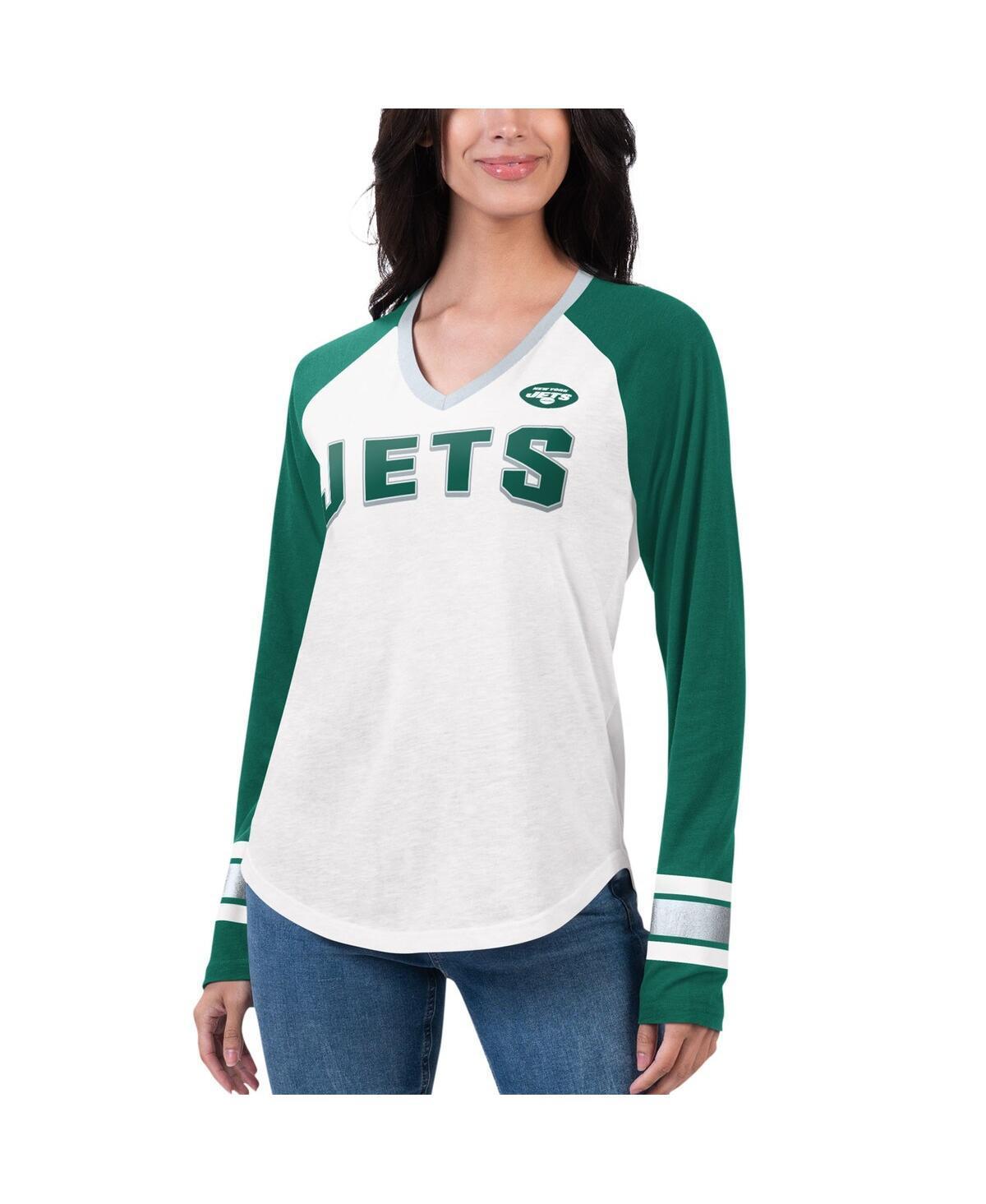 Womens G-iii 4Her by Carl Banks White New York Jets Top Team Raglan V-Neck Long Sleeve T-shirt - White Product Image