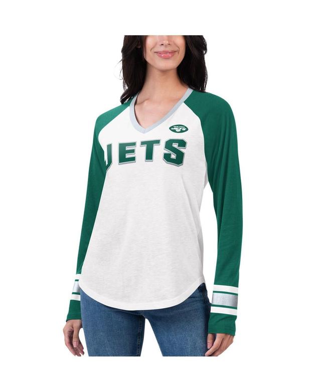 Womens G-iii 4Her by Carl Banks White New York Jets Top Team Raglan V-Neck Long Sleeve T-shirt - White Product Image