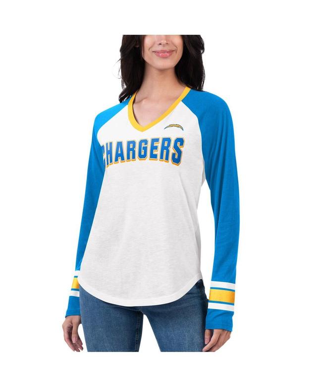 Womens G-iii 4Her by Carl Banks White Los Angeles Chargers Top Team Raglan V-Neck Long Sleeve T-shirt - White Product Image