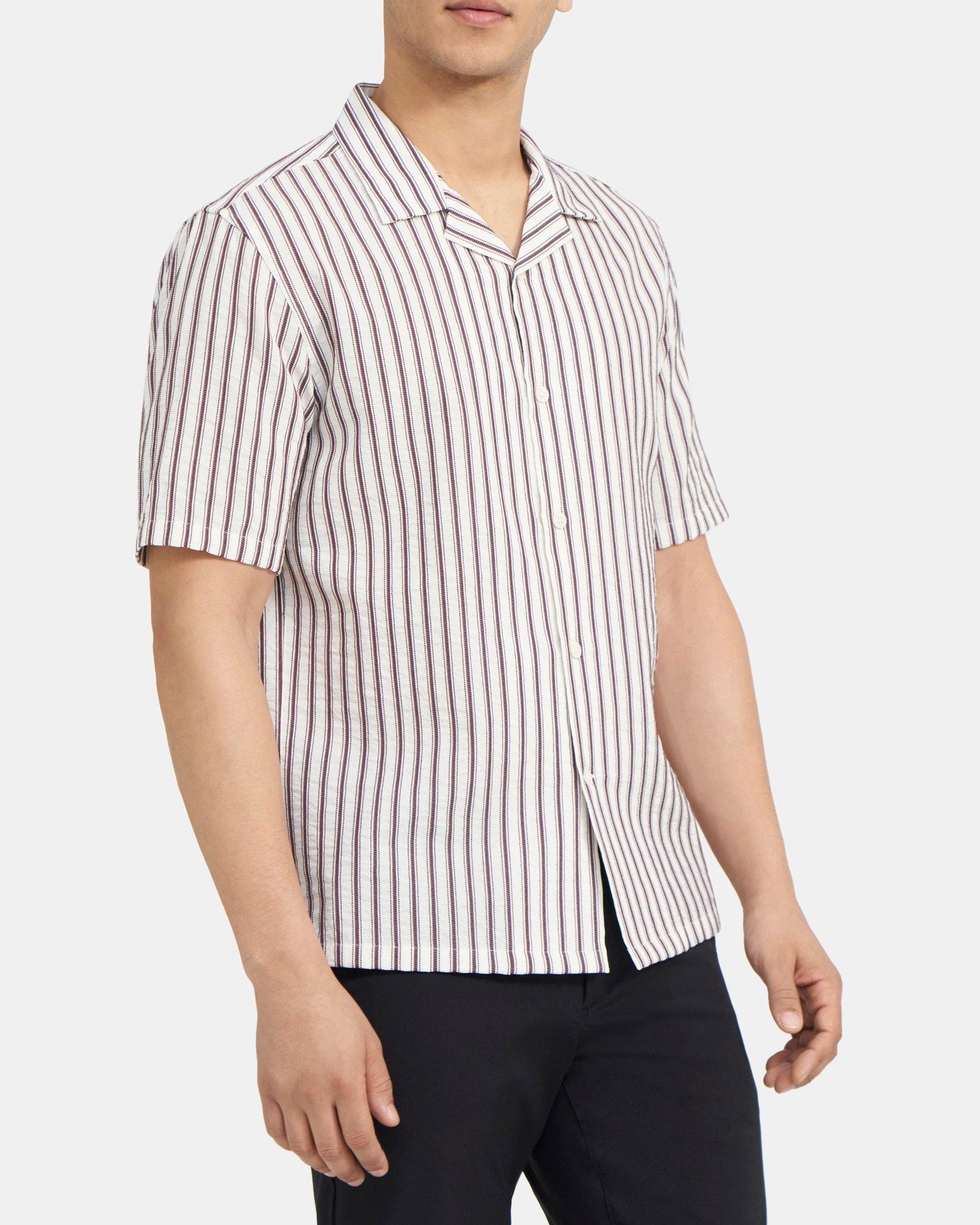 Short-Sleeve Shirt in Striped Cotton-Blend Product Image