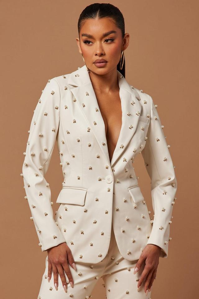 Claire Embellished Blazer - Ivory Product Image