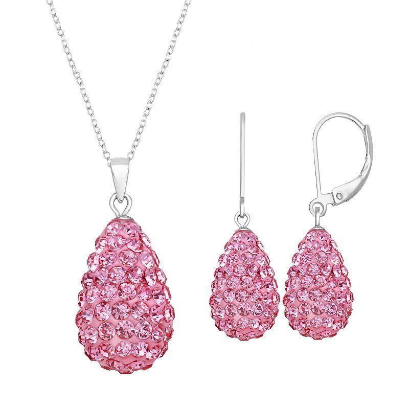 Silver Tone Briolette Drop Earring & Necklace Set, Womens Pink Product Image