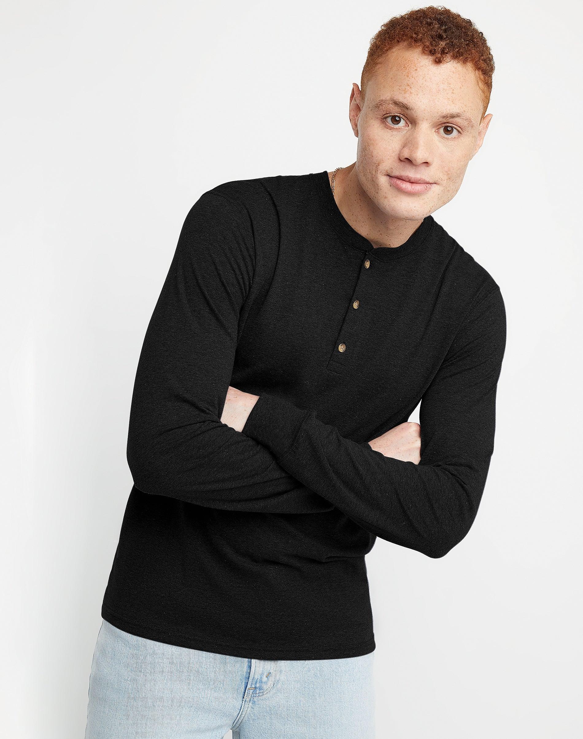 Mens Hanes Originals Tri-Blend Long Sleeve Henley T-shirt Product Image