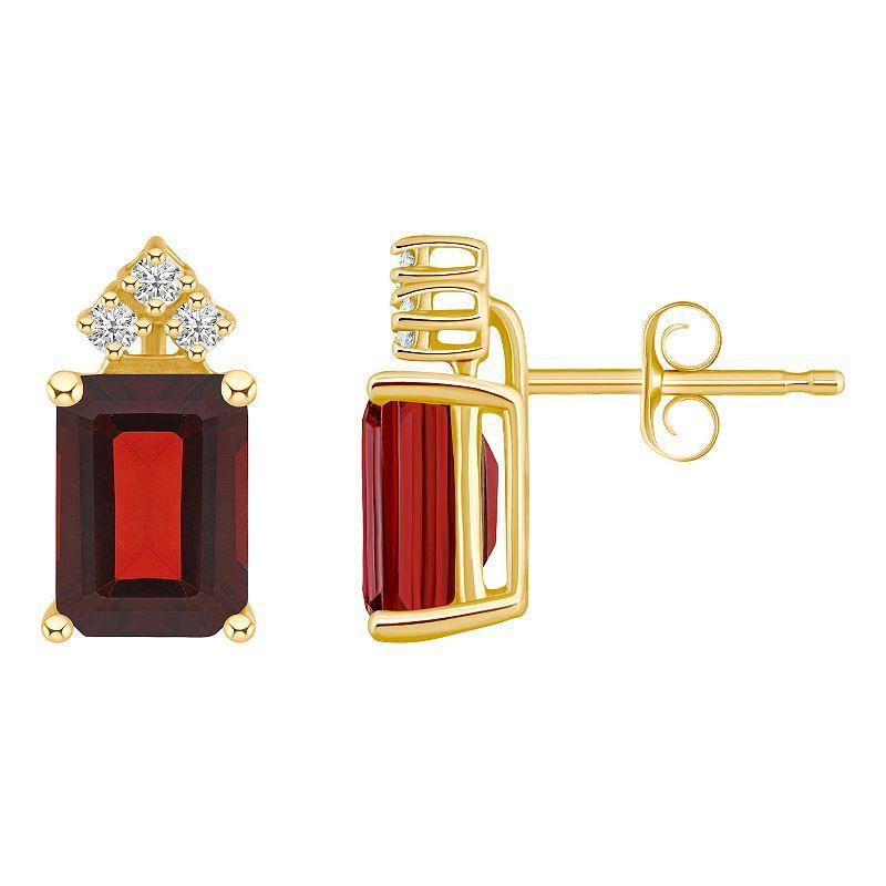 Garnet (3-7/8 ct. t.w.) and Diamond (1/8 ct. t.w.) Stud Earrings in 14K Yellow Gold or 14K White Gold Product Image