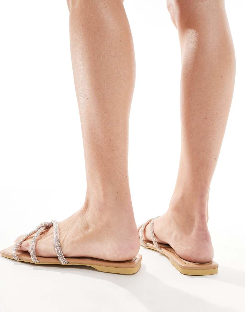 Truffle Collection wide fit embellished mules in beige Product Image