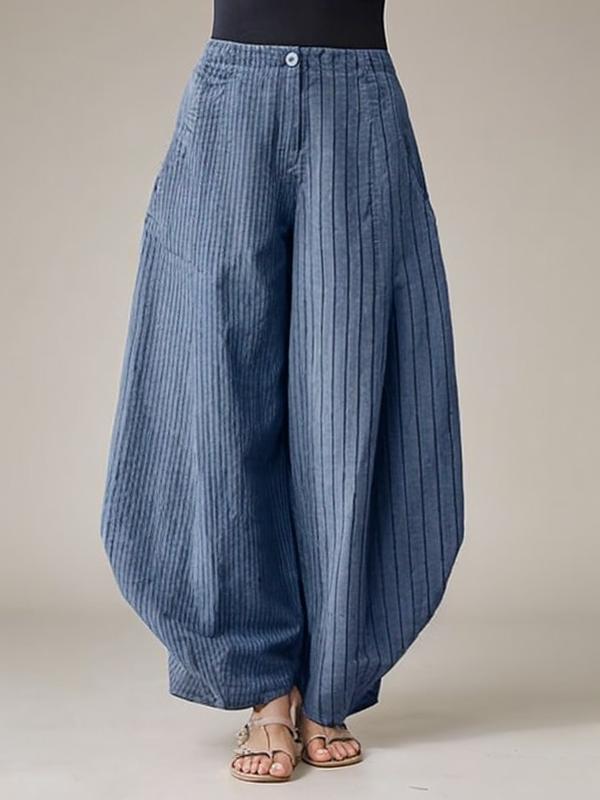 Harem Pants Loose Buttoned Striped Pants Trousers Product Image