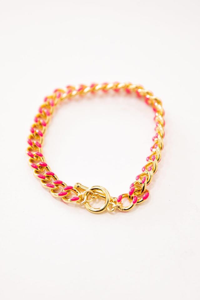 Gold and Hot Pink Enamel Chain Bracelet Product Image