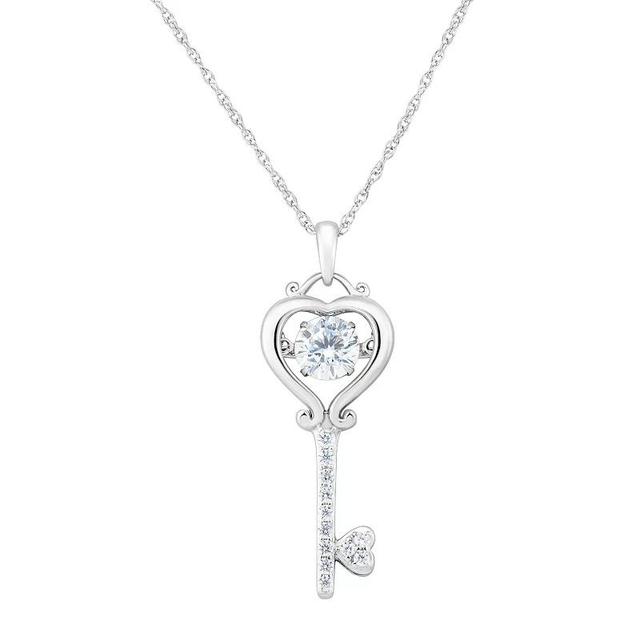 Sterling Silver Cubic Zirconium Heart Key Pendant Necklace, Womens White Product Image