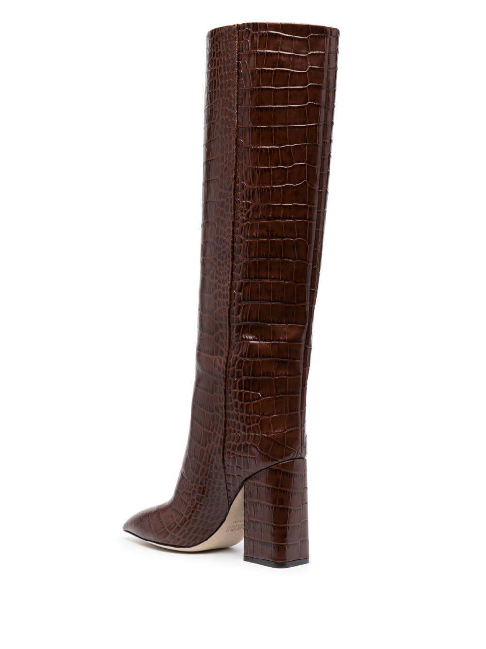 PARIS TEXAS 100mm Crocodile-effect Leather Knee-high Boots In Brown Product Image