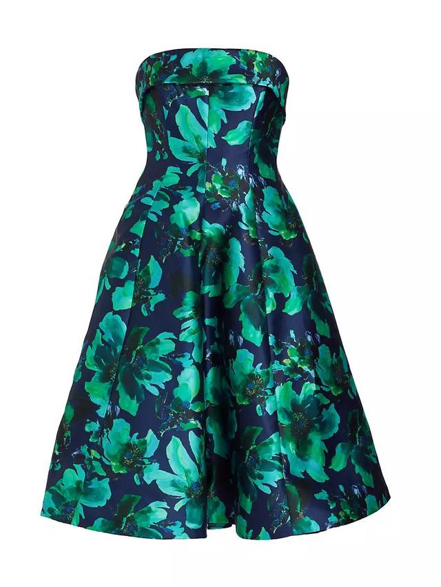 Strapless Floral Satin Midi-Dress Product Image