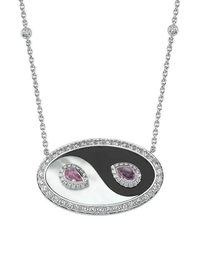 Womens Yin-Yang 18K White Gold & Multi-Gemstone Pendant Necklace Product Image