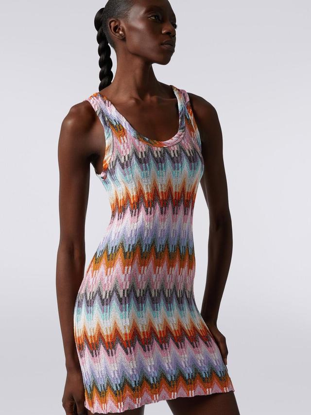 Sleeveless viscose zigzag mini dress with lurex Multicoloured | Missoni Product Image