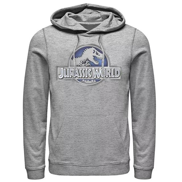 Mens Jurassic World Classic Metal Coin Logo Graphic Pullover Hoodie Med Grey Product Image