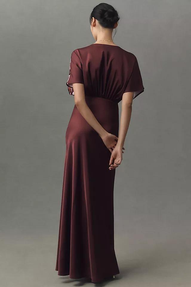 BHLDN Leila Deep-V Flutter-Sleeve Satin A-Line Gown Product Image