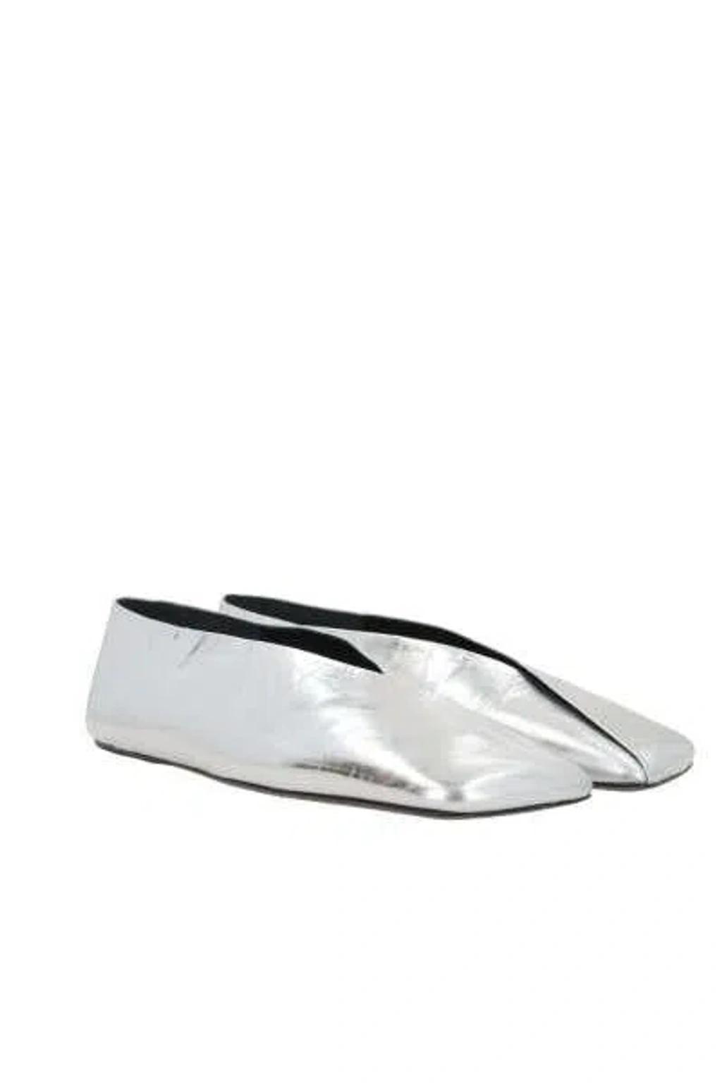 Square Toe Ballerina Flat Shoes In Silver Product Image