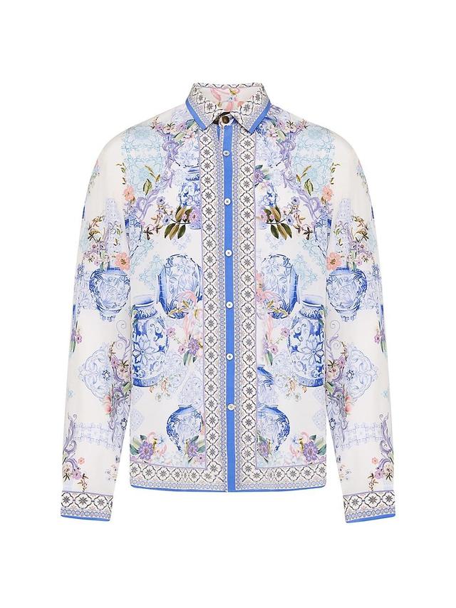 Mens Printed Silk Button-Front Shirt Product Image