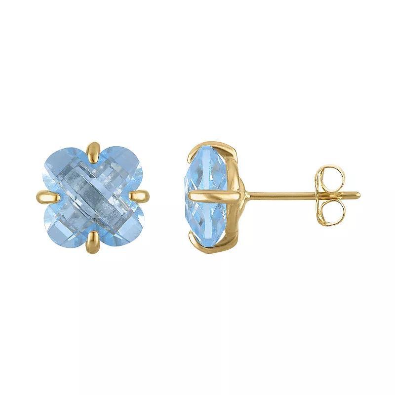 Tiara 10k Gold Gemstone Clover Cut Stud Earrings, Womens, Created Aquamarine Product Image