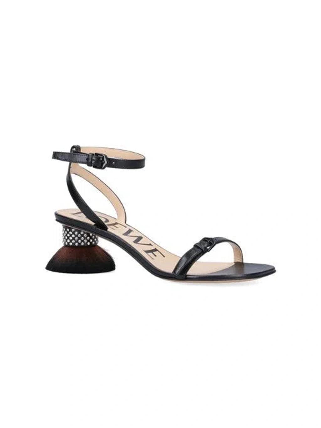 Petal Brush-heel Leather Sandals In Black Product Image